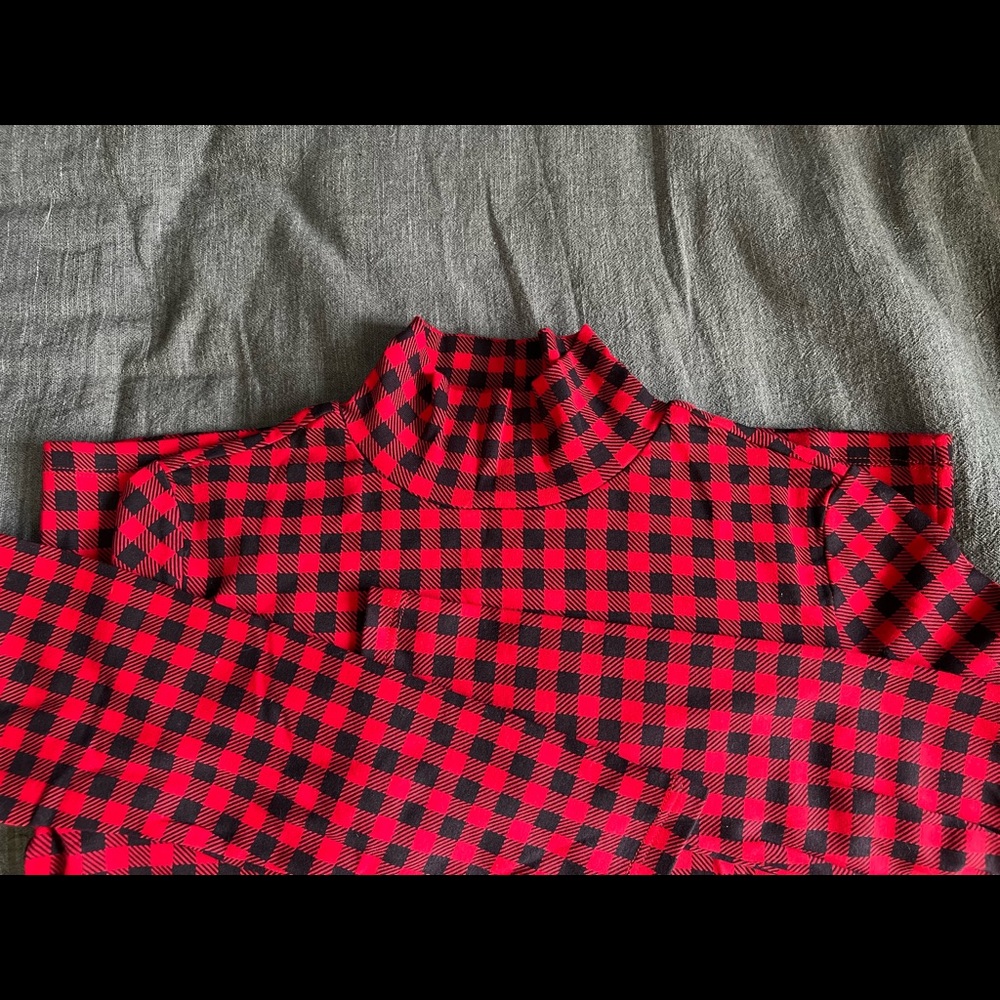 Red Plaid Turtleneck Long Sleeve